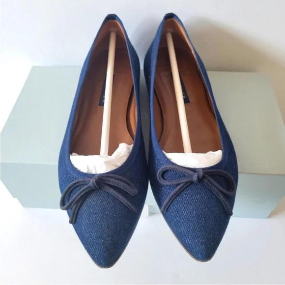 Margaux Navy Denim Blue w/Bow Flats sz.7 - Picture 1 of 7